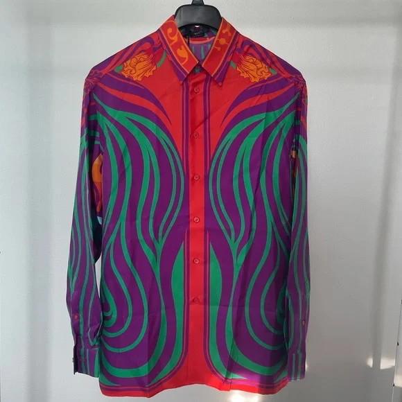 Versace Medusa Music Long Sleeve Button-Up Silk Shirt - Picture 4 of 12
